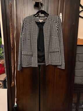 Women's Black & White Gingham Open-Front Blazer